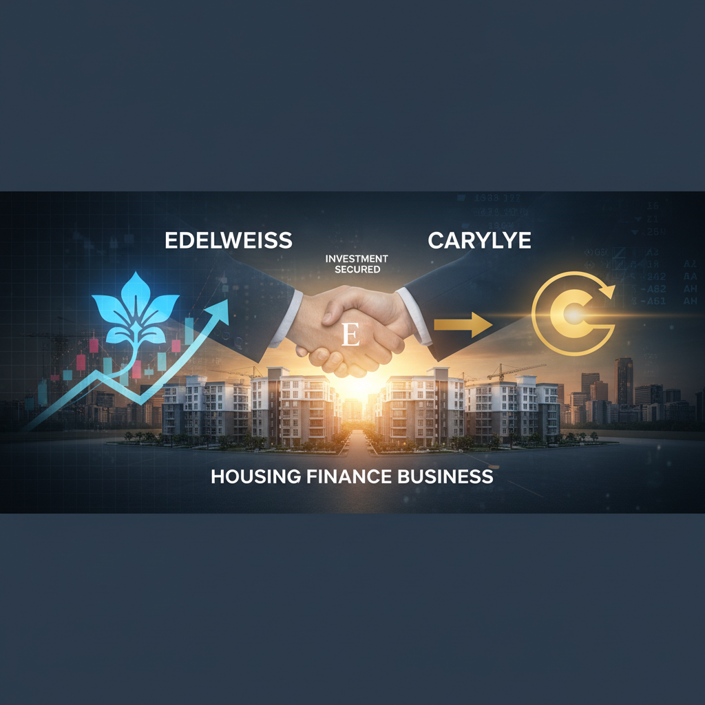 Two hands shaking with company logos and financial graphics, symbolizing a business investment in housing.