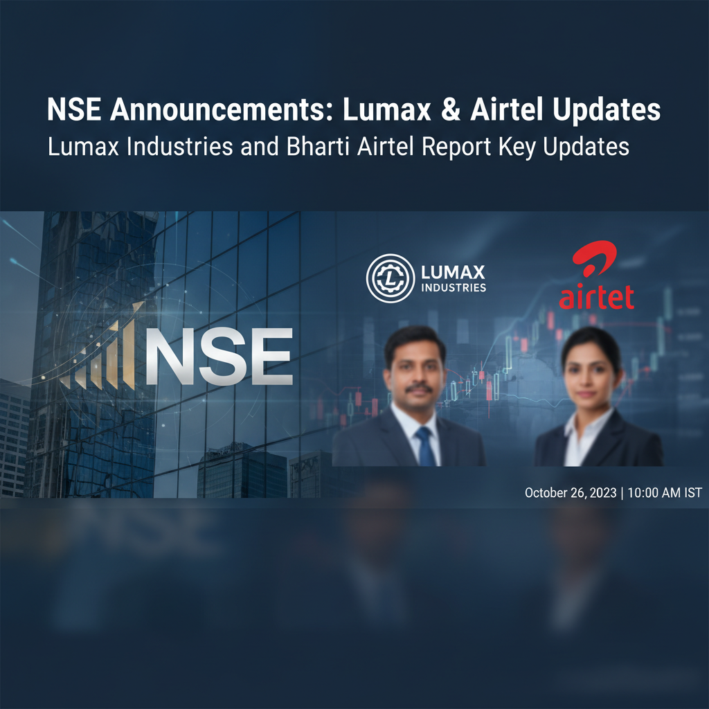 A professional image representing business news, featuring the NSE logo, stock market graphs, and company logos.