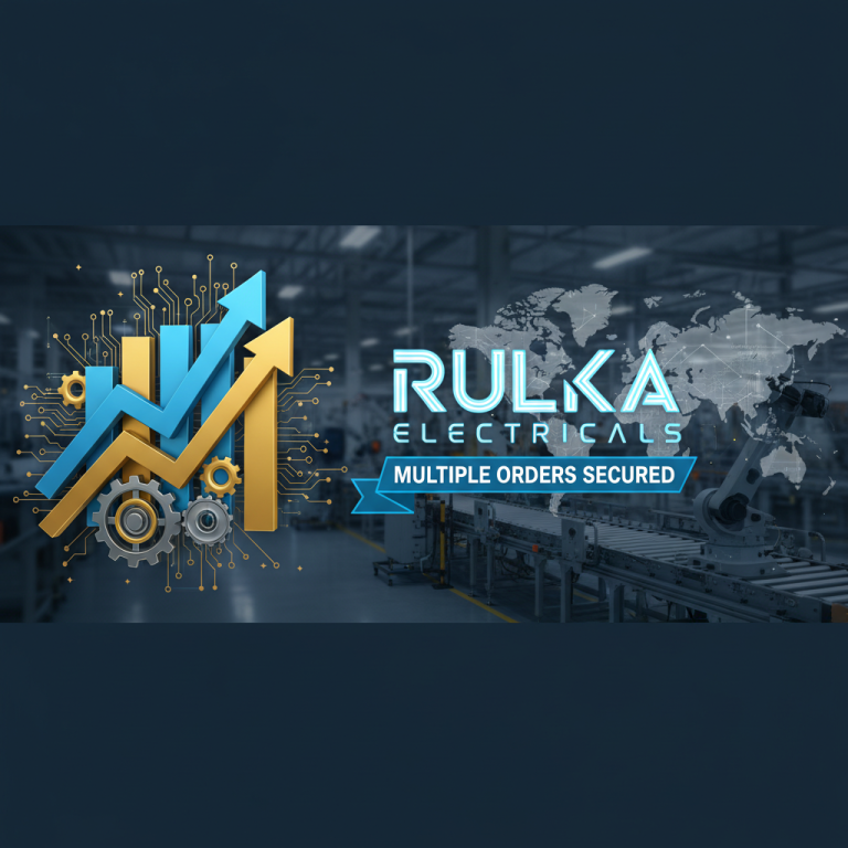 A dynamic graphic featuring upward-trending arrows and bar charts, overlaid on a modern factory floor with a world map.