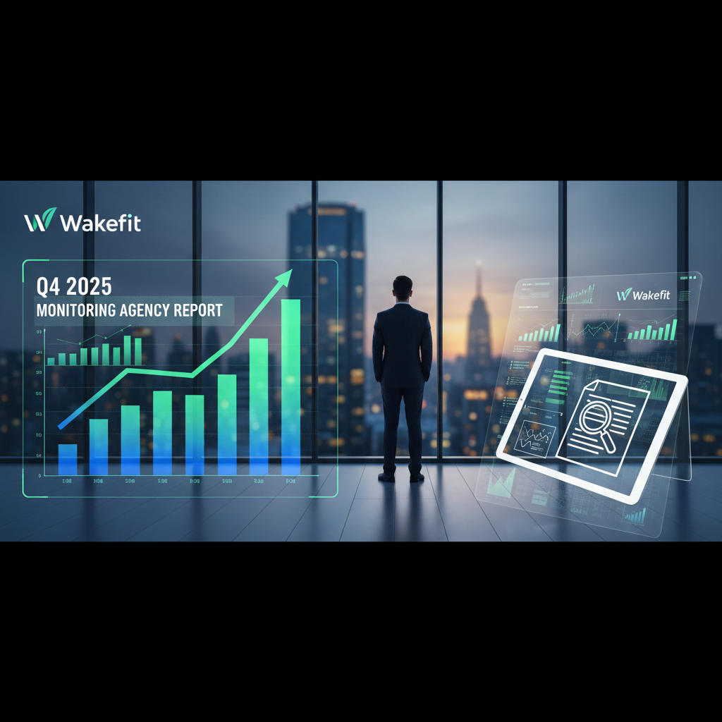 A man in a suit looks out at a cityscape, with a transparent overlay of a bar graph showing upward trends and financial data.
