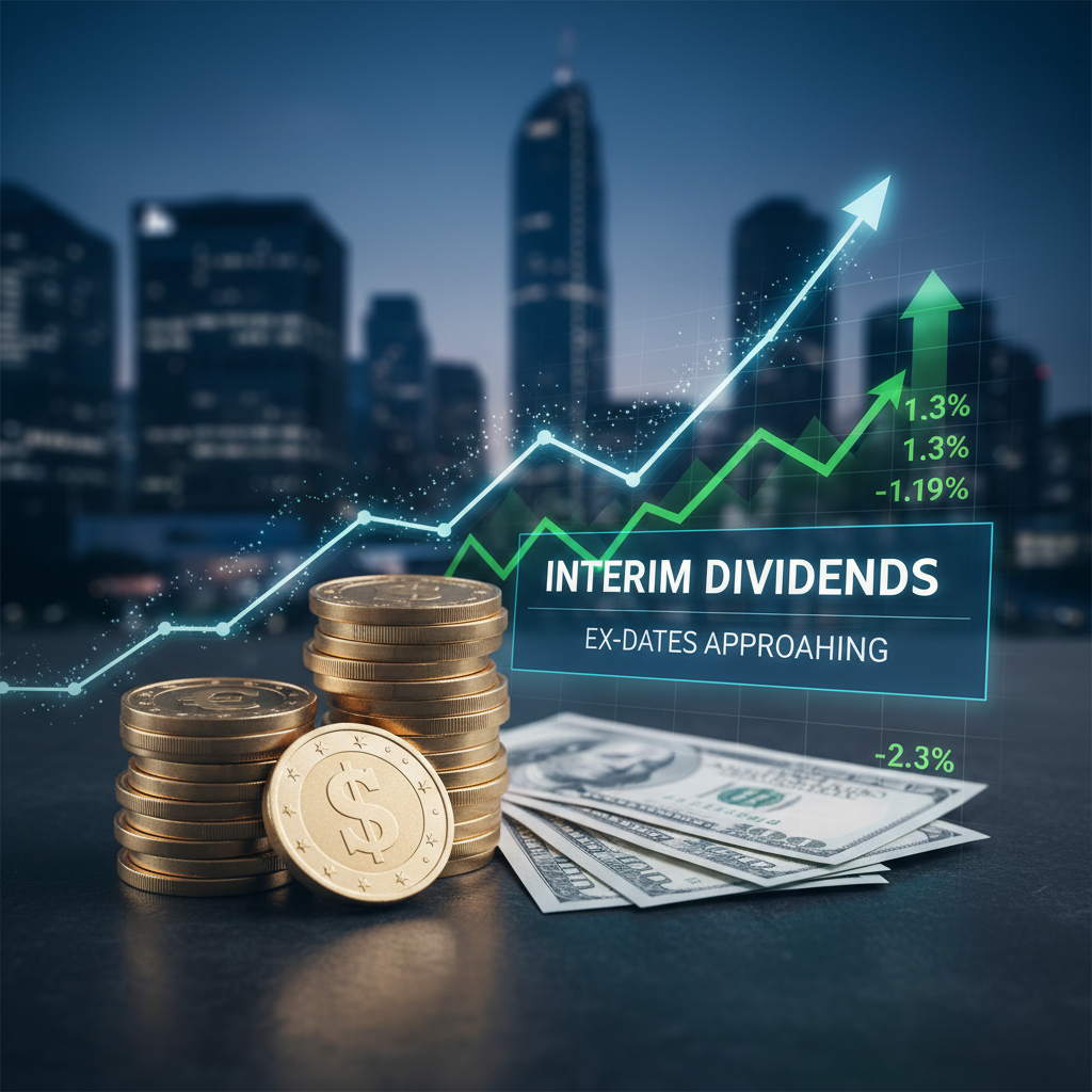 Stacks of gold coins and U.S. dollar bills with a rising stock graph overlay and a city skyline background.