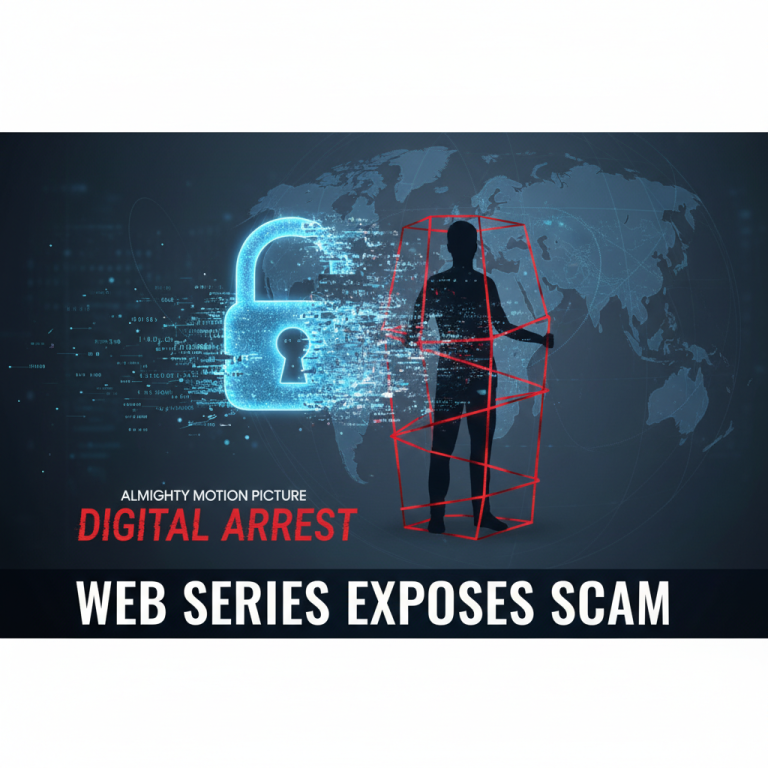 A digital lock disintegrating next to a silhouetted figure trapped in a red wireframe box, against a glowing world map.