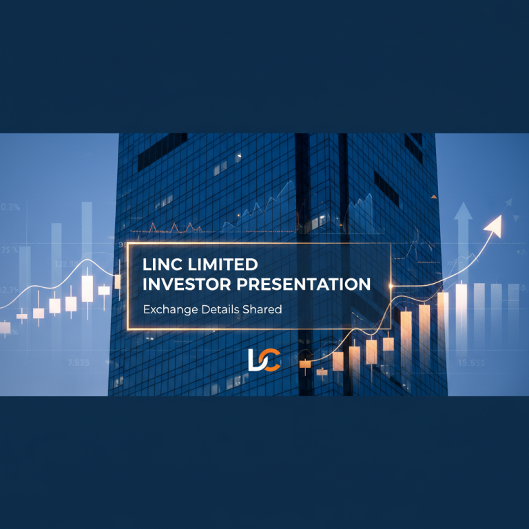 A professional graphic with a skyscraper, financial charts, and text "Linc Limited Investor Presentation."