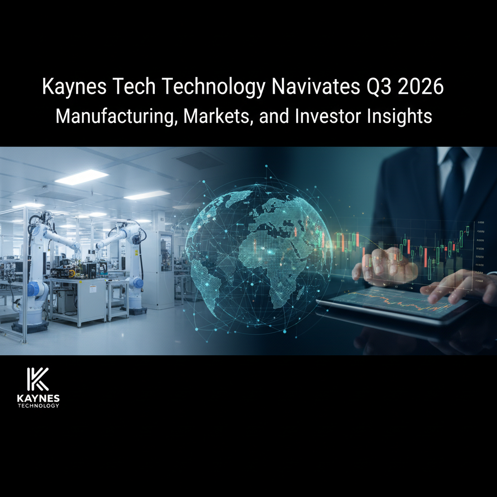 A split image showing robotic manufacturing on the left and a business person analyzing market data on a tablet.