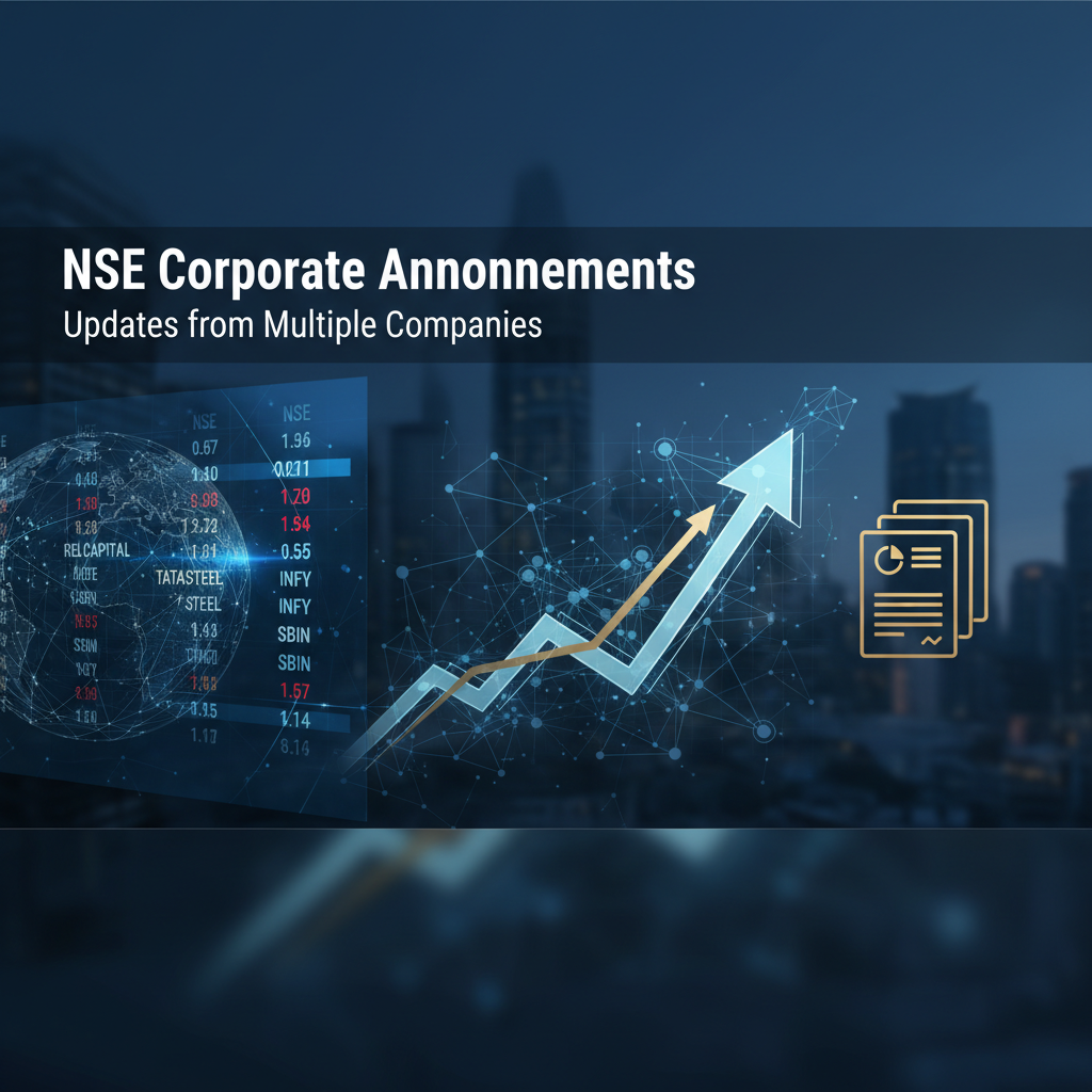 A professional image showing stock market data, an upward arrow, and document icons against a city skyline.