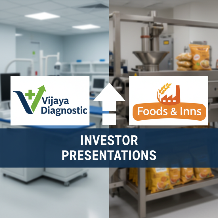Split image showing a diagnostic lab and a food production line, with company logos and an upward arrow.