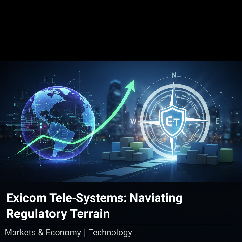 A digital compass and globe with an upward arrow, representing navigation through technology and market regulations.