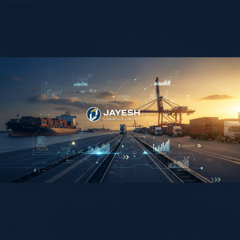 A dynamic image symbolizing global logistics with ships, trucks, and data overlays, suitable for a business news article.