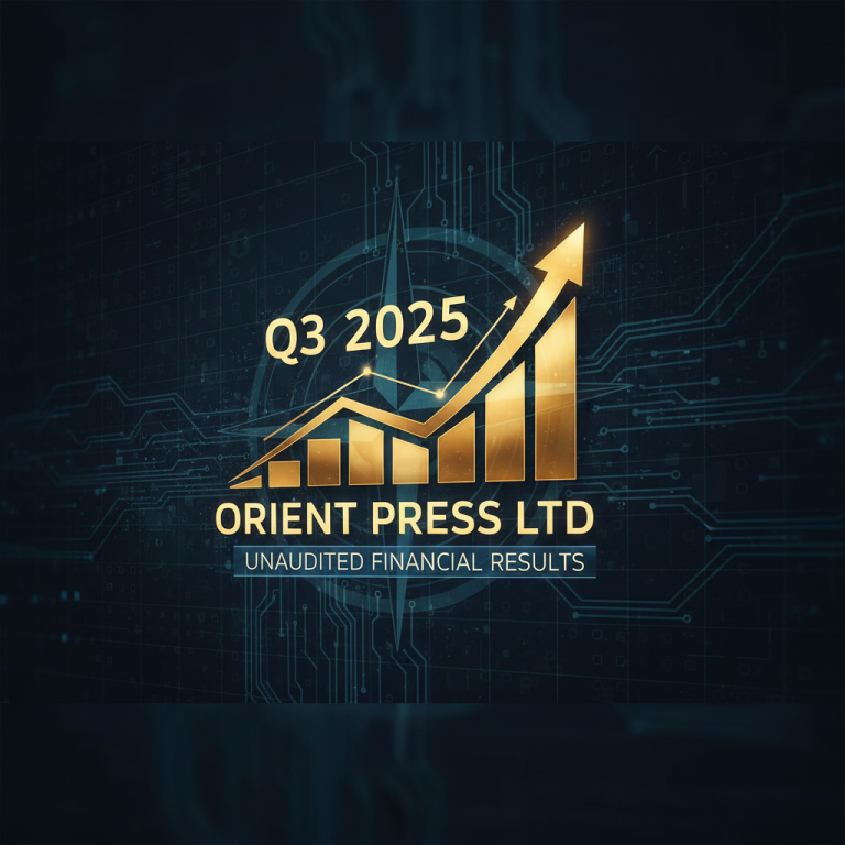** A professional graphic showing a golden upward-trending bar chart with "Q3 2025" and "Orient Press Ltd."