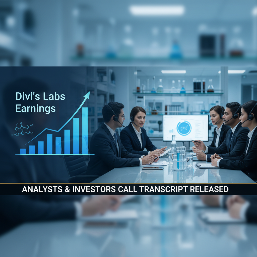 A group of professionals in a boardroom meeting, with graphs and chemical structures overlaid, representing financial and scientific discussion.