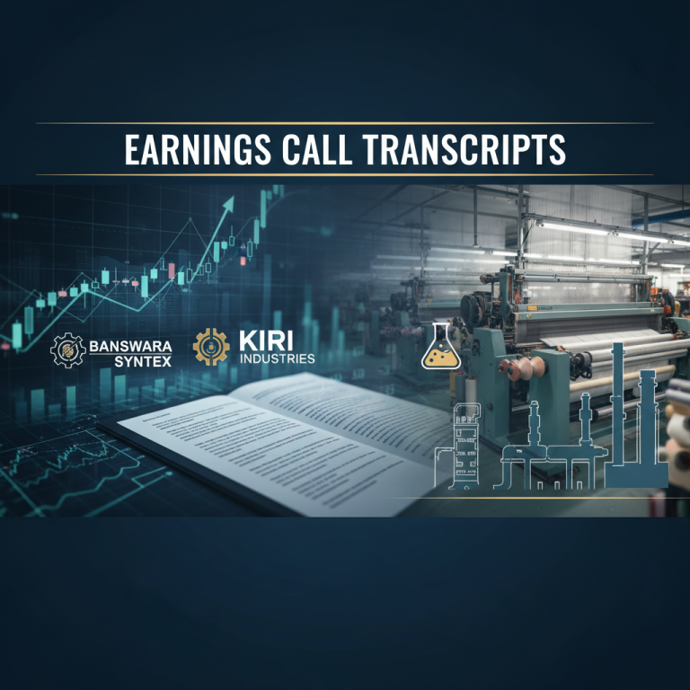 Professional featured image for an article about earnings call transcripts for Banswara Syntex and Kiri Industries.