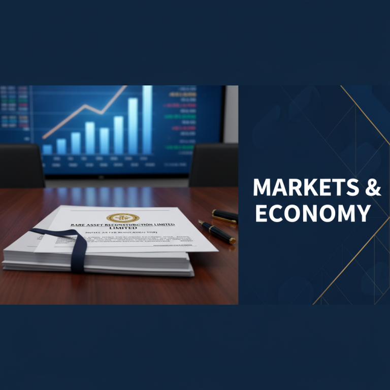 A professional image featuring a document titled "Rare Asset Reconstruction Limited" on a desk, with a financial graph.