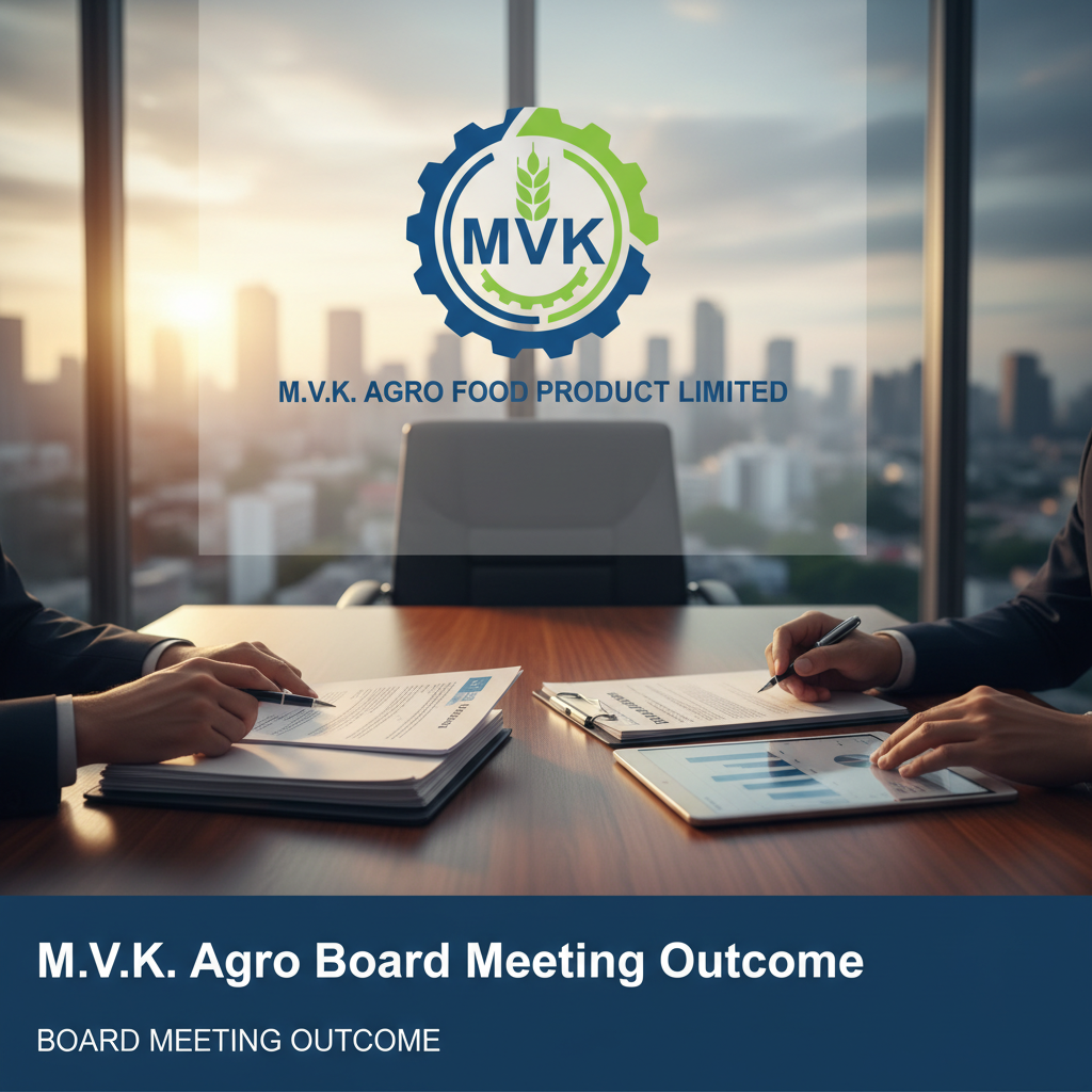 Two professionals in suits at a modern boardroom table, reviewing documents, with a city skyline at sunset in the background.