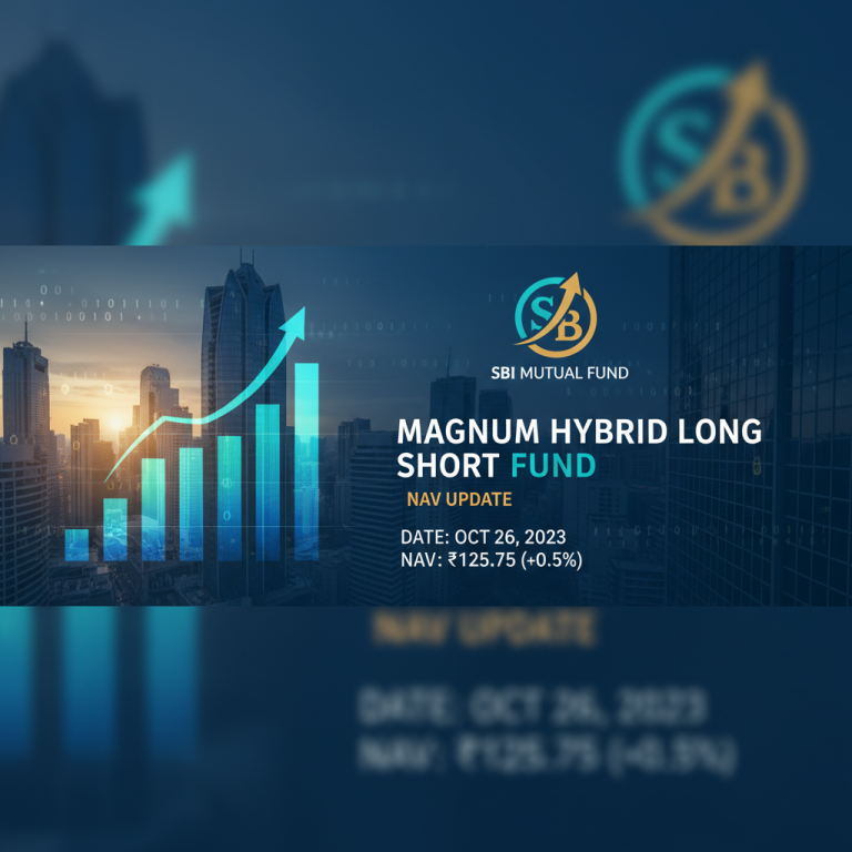 A professional graphic for SBI Mutual Fund's Magnum Hybrid Long Short Fund NAV Update.