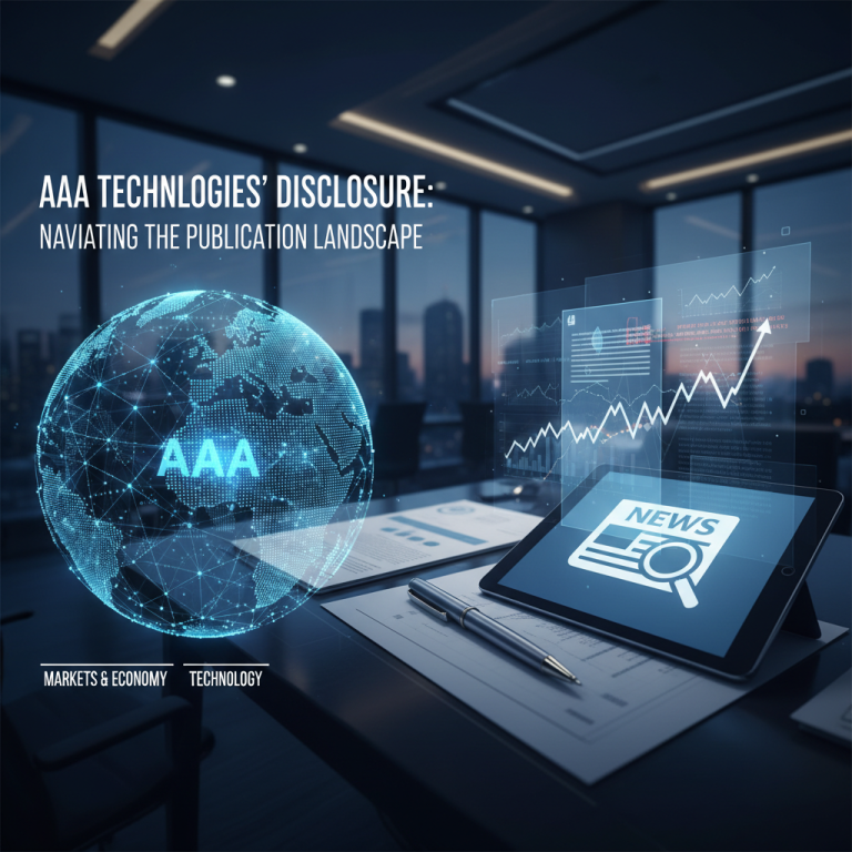 A digital globe showing Europe, a tablet with "NEWS" and a magnifying glass, and financial graphs in a modern office.