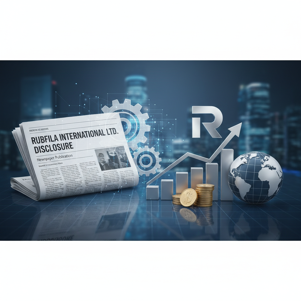 A newspaper titled "Rubfila International LTD. Disclosure" with financial graphics, representing markets and manufacturing.