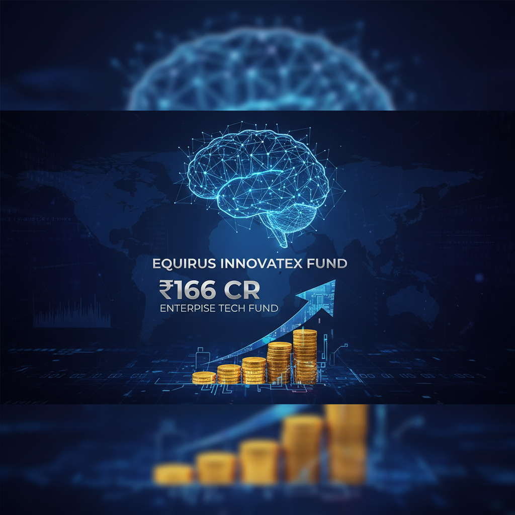 Digital brain, rising coin stacks, and arrow on a tech background, representing growth in enterprise tech.