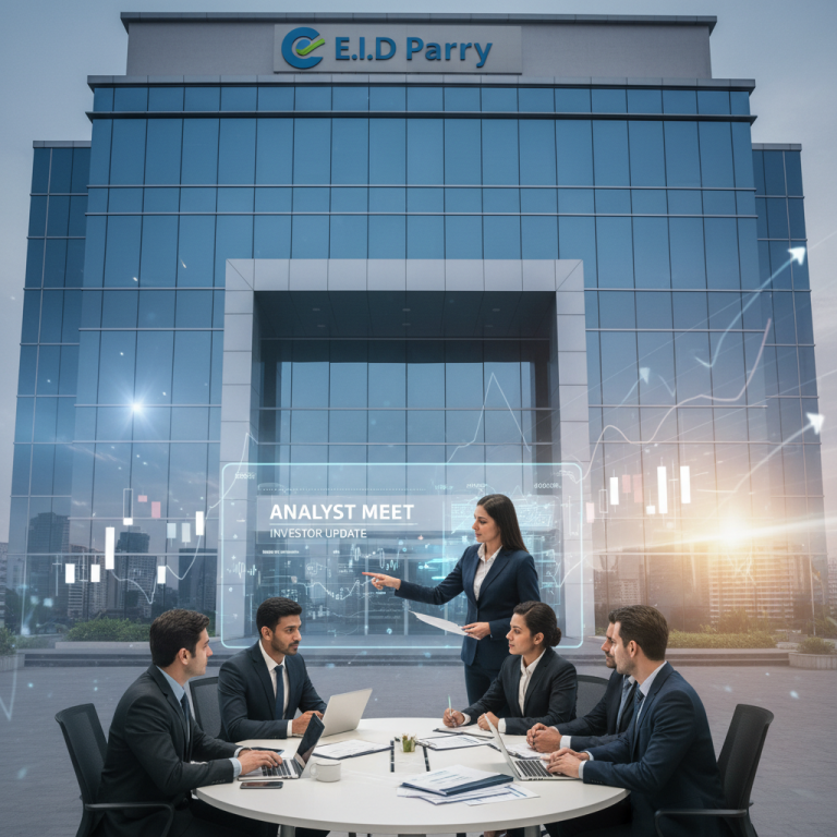 A professional image depicting an analyst meet with business people and a building with E.I.D. Parry logo.