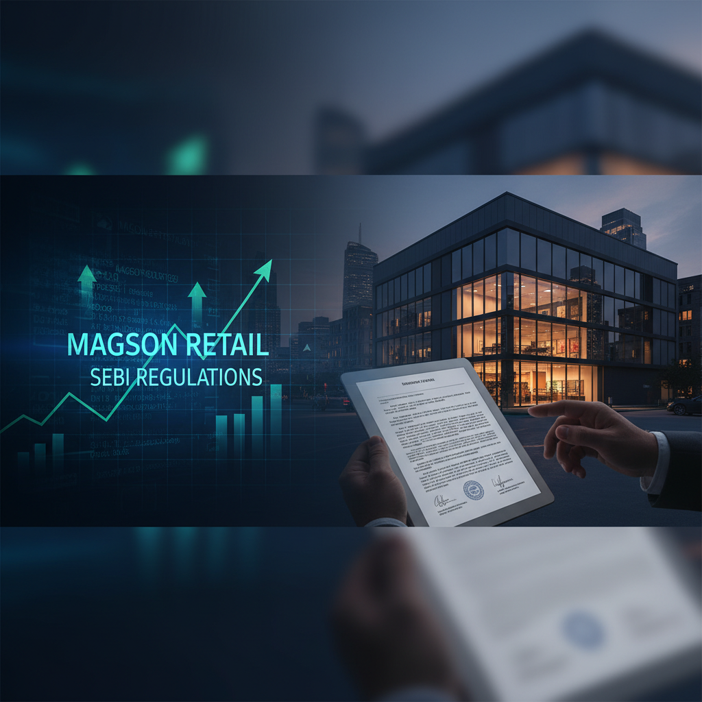 A businessperson reviewing a digital document on a tablet with financial data overlays and a modern retail building in the background.