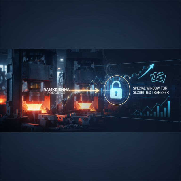 Digital overlay with graphs and a padlock on a forging press, symbolizing securities transfer.