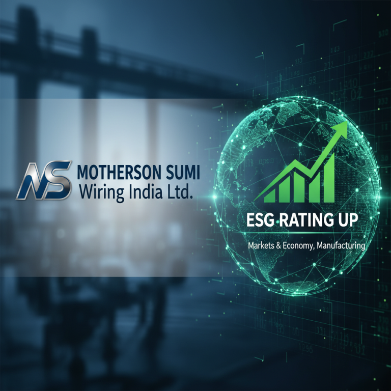 Motherson Sumi Wiring India Ltd. logo with a globe showing an upward trend for ESG rating.
