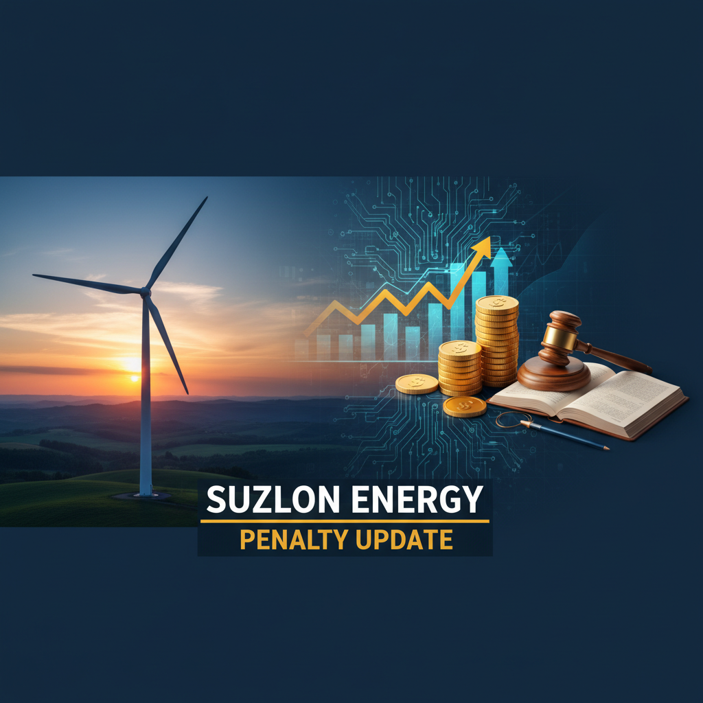 A professional image showing a wind turbine, financial charts, stacks of coins, and a gavel, representing energy, markets, and legal aspects.