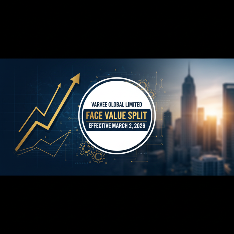 A professional banner image for "Varvee Global Limited Announces Face Value Split Effective March 2, 2026."