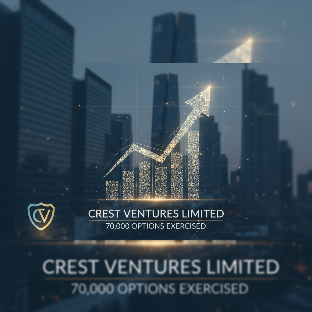 A professional image with a sparkling gold upward-trending bar graph and arrow over a blurred city skyline.