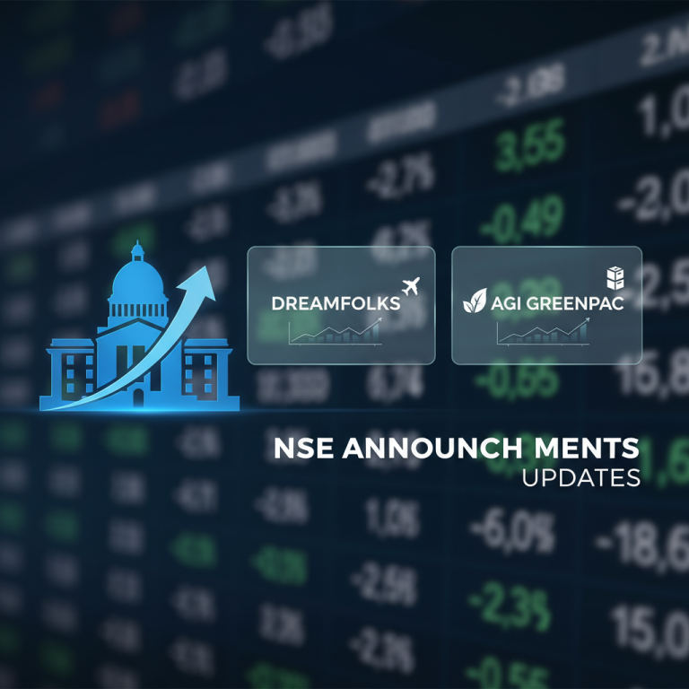 A professional visual representing stock market updates with company logos and an upward trend arrow.