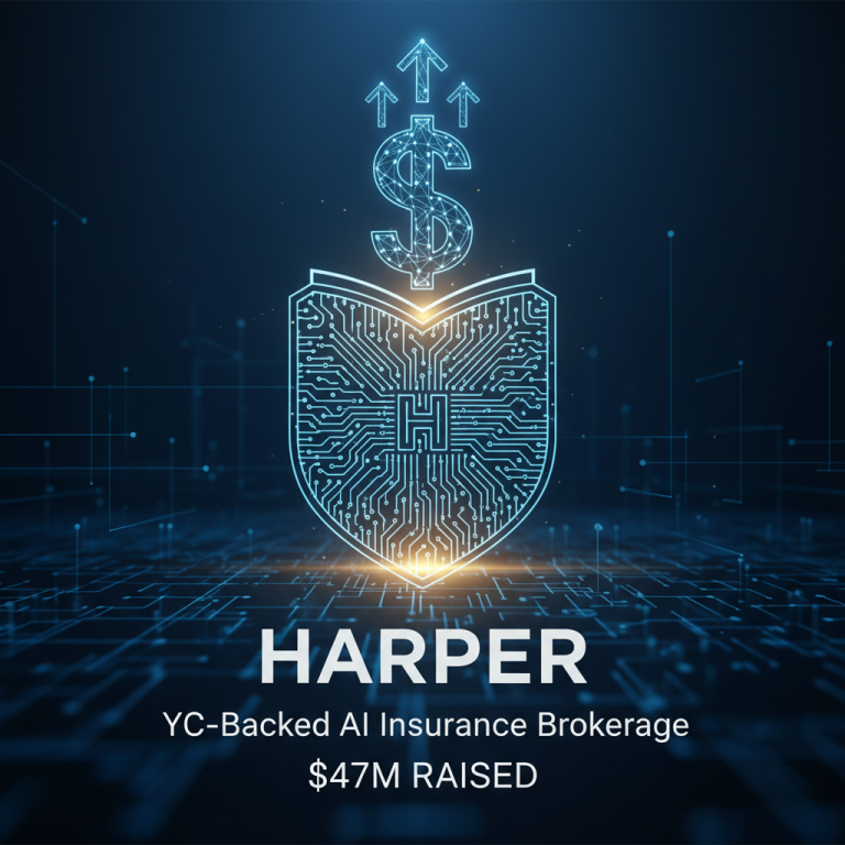 A digital shield with a circuit board pattern and an 'H' logo, a dollar sign with upward arrows, and "HARPER" text.