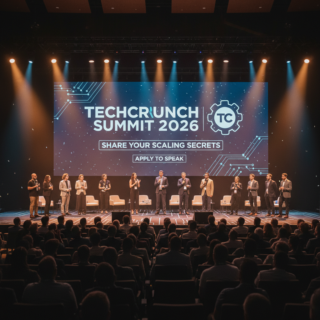 A group of diverse professionals speaking on a stage at the TechCrunch Summit 2026 event.