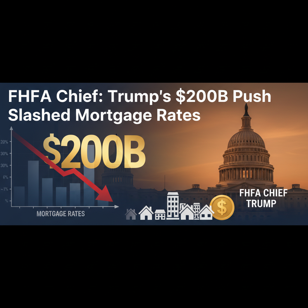 A professional image showing a downward trend in mortgage rates with the U.S. Capitol in the background.