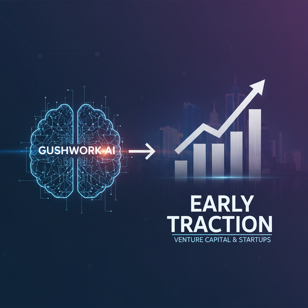 ** Digital brain connecting to a rising bar graph with a cityscape background, symbolizing AI growth and startup success.