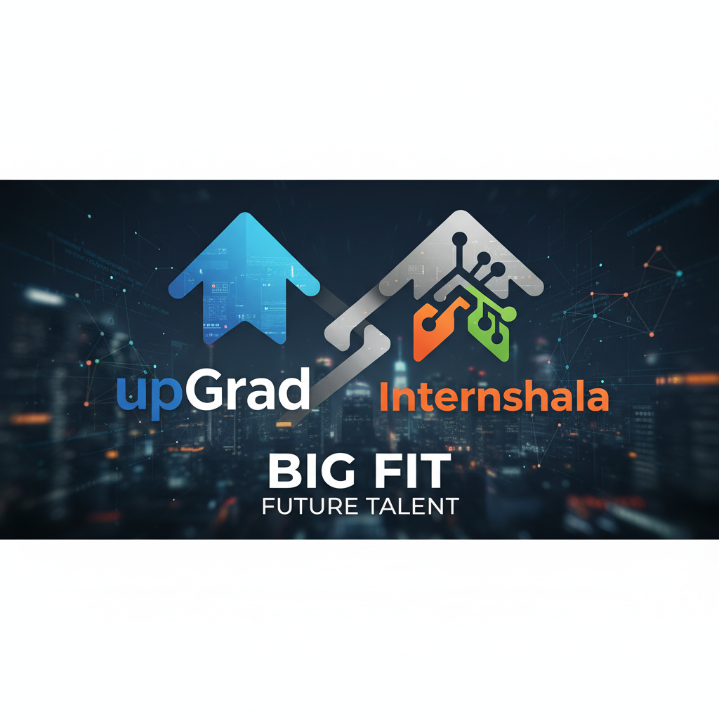 A professional graphic merging the upGrad and Internshala logos, with "BIG FIT" and "FUTURE TALENT" text.