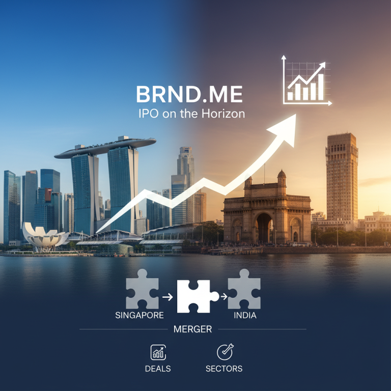 A professional image illustrating a merger between Singapore and India leading to an IPO.