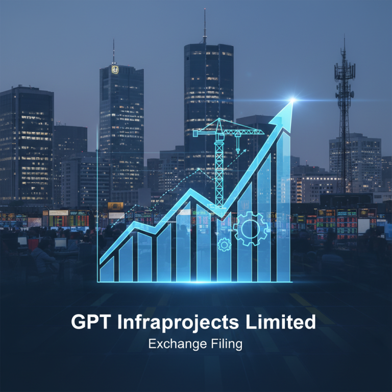 A financial graph with an upward trend superimposed over a city skyline at dusk, representing growth and market information.