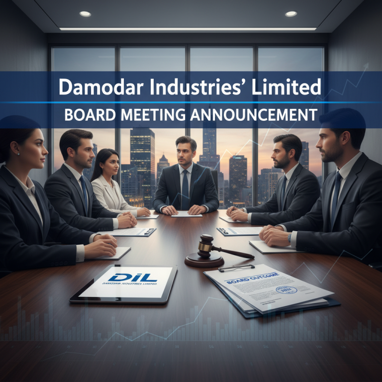 A diverse group of professionals in suits around a boardroom table with documents, city skyline, and text overlay.