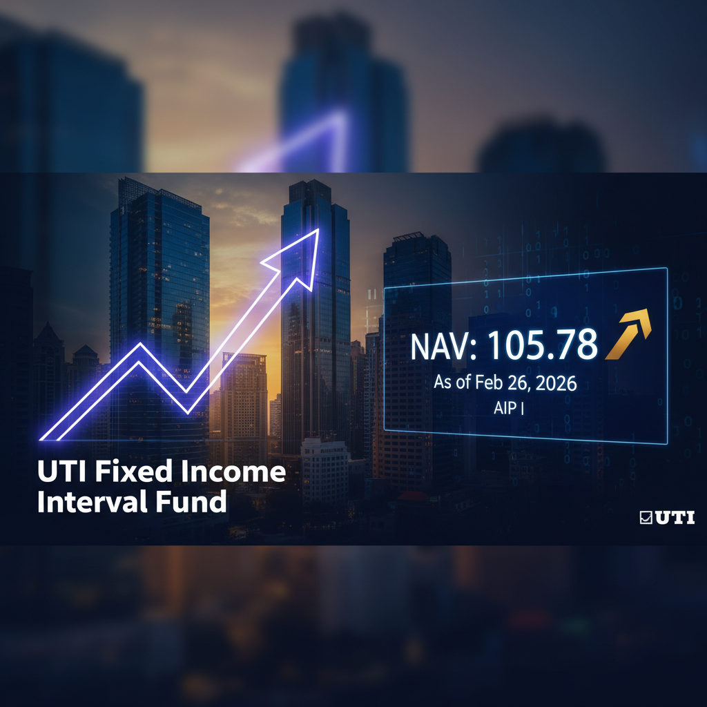 A professional graphic indicating growth, with "UTI Fixed Income Interval Fund" and "NAV: 105.78 As of Feb 26, 2026 AIP I".