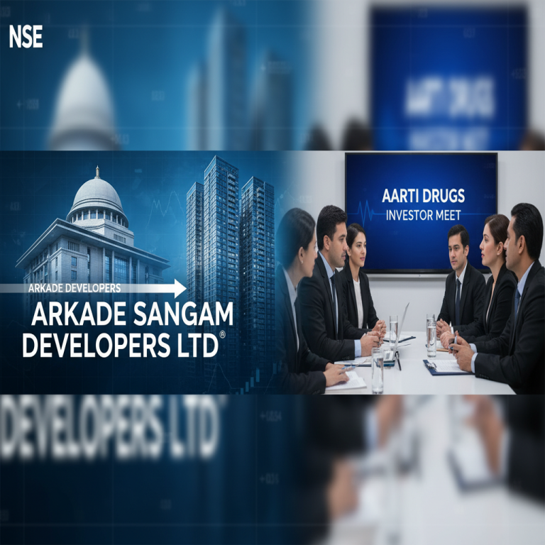 Professional image depicting stock market data, corporate buildings, and a business meeting, symbolizing NSE announcements.