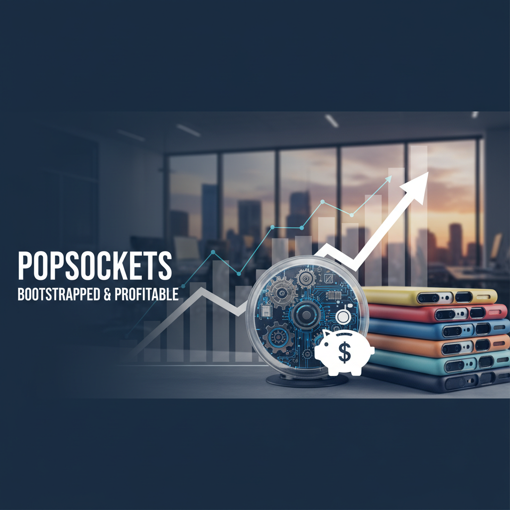 A professional image representing a bootstrapped startup's success, with technology, finance, and growth elements.