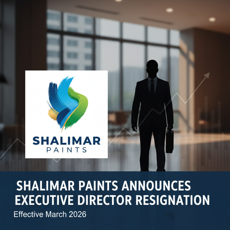 Silhouette of a businessman with the Shalimar Paints logo, symbolizing a resignation.