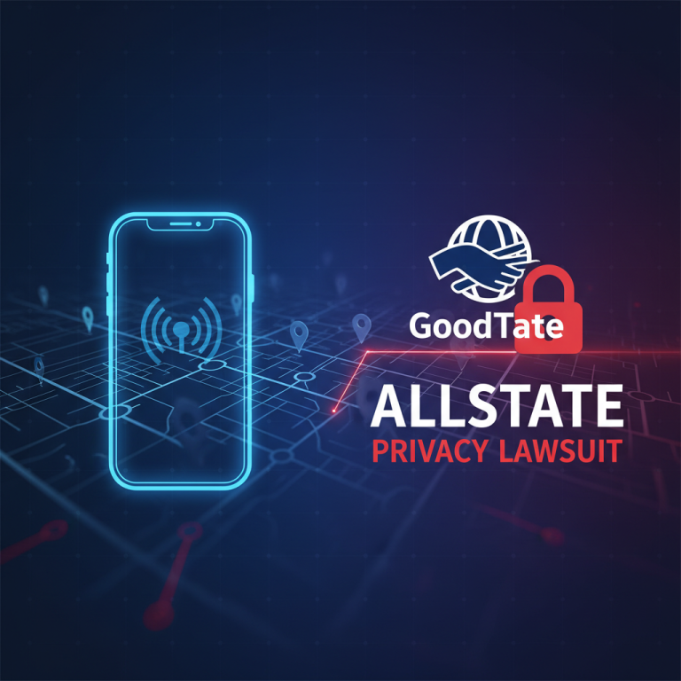 A professional image depicting a smartphone with tracking signals over a digital map, highlighting privacy.