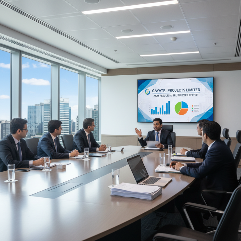 Professionals in a modern boardroom discussing financial results with charts on a large screen.