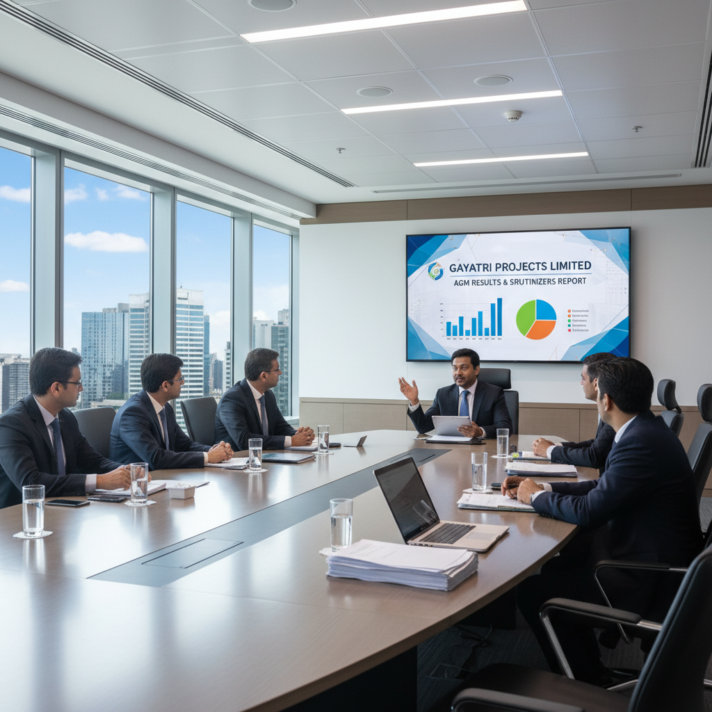 Professionals in a modern boardroom discussing financial results with charts on a large screen.