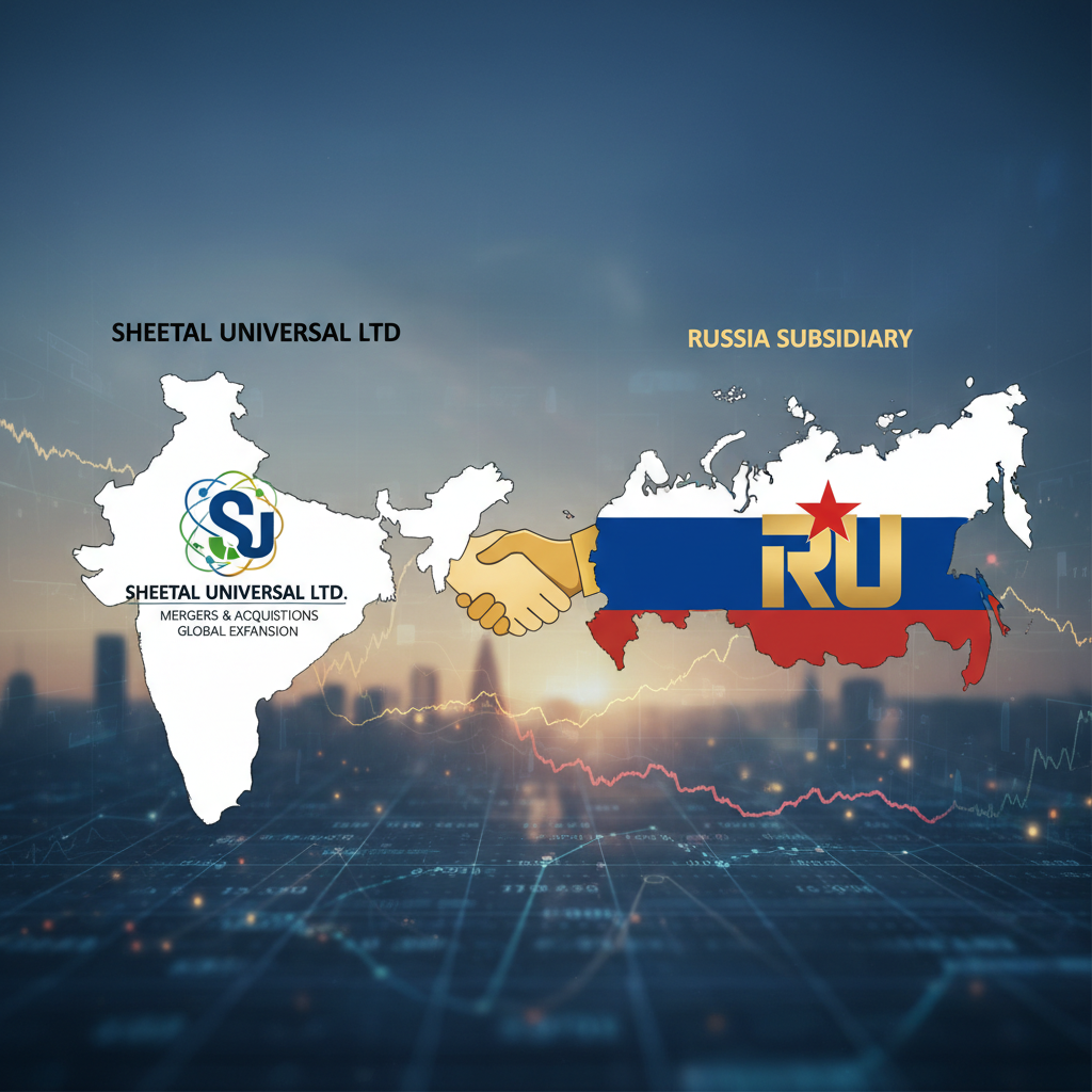 An image representing business expansion, with the outlines of India and Russia, and a handshake between them.
