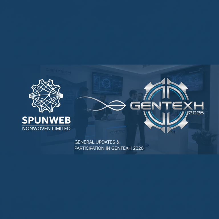 A professional image showing the logos of Spunweb Nonwoven Limited and GENTEXH 2026, set against a backdrop of a trade show booth with business professionals.