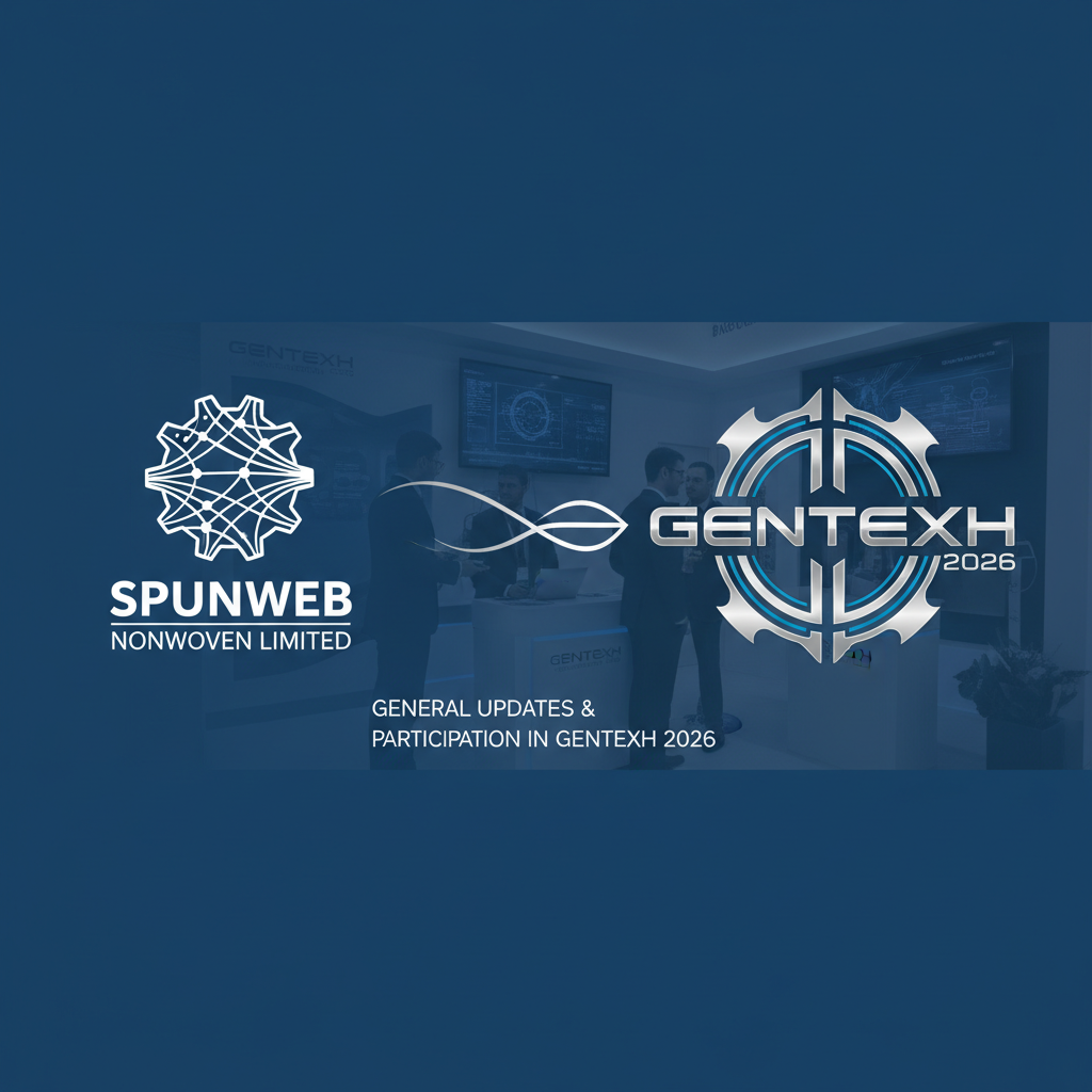 A professional image showing the logos of Spunweb Nonwoven Limited and GENTEXH 2026, set against a backdrop of a trade show booth with business professionals.