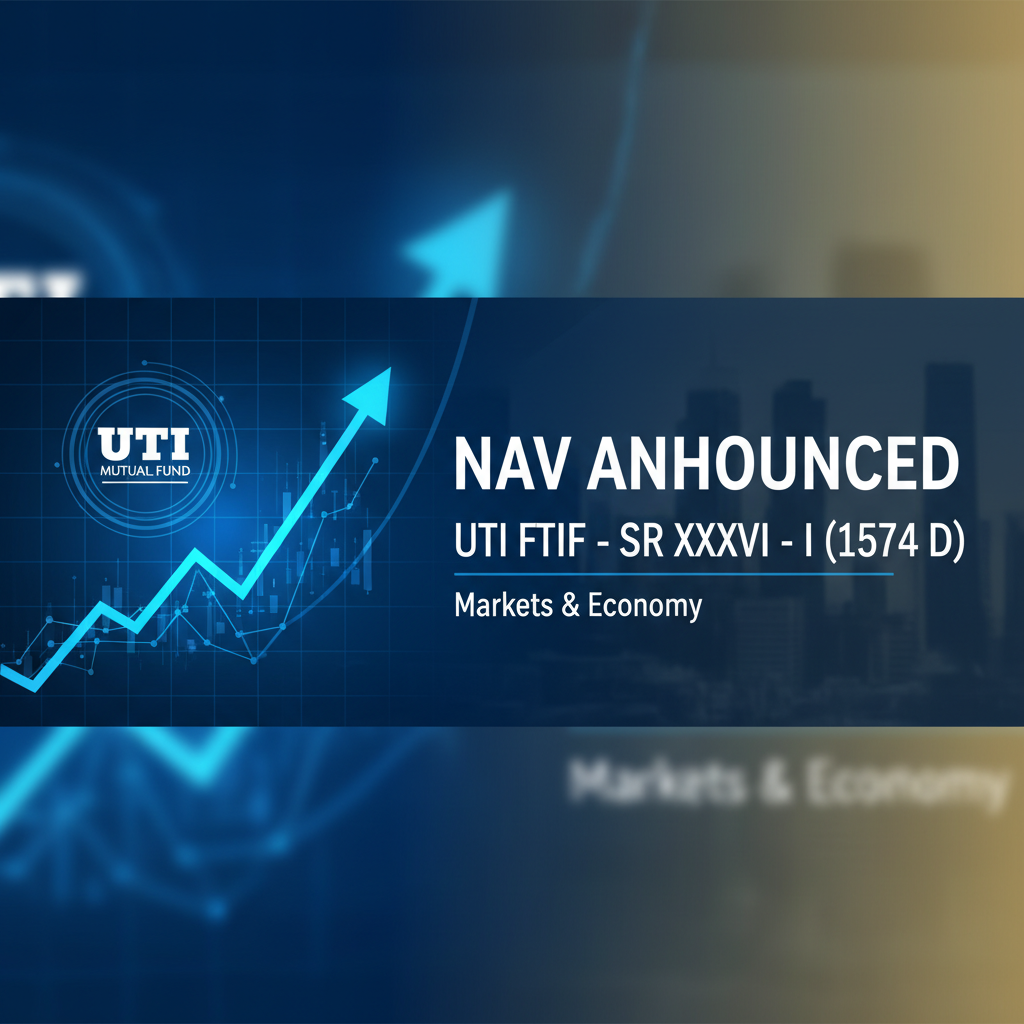 A professional image with UTI Mutual Fund logo, an upward trending graph, and text "NAV ANNOUNCED" for financial news.