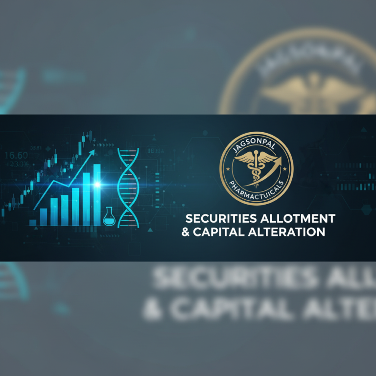 A professional image blending pharmaceutical and financial themes for Jagsonpal Pharmaceuticals.