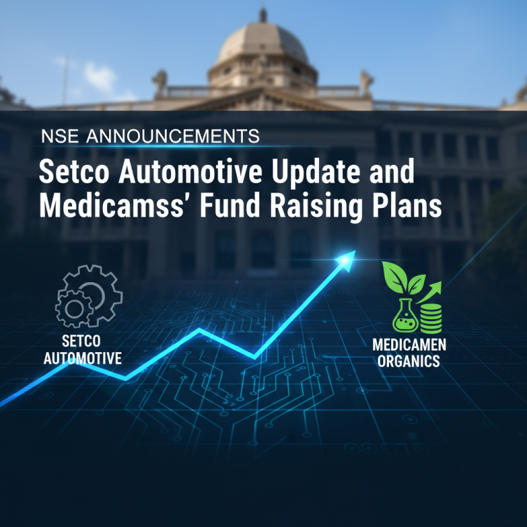 Professional featured image for an article on NSE announcements, showing financial growth related to Setco Automotive and Medicamen Organics.